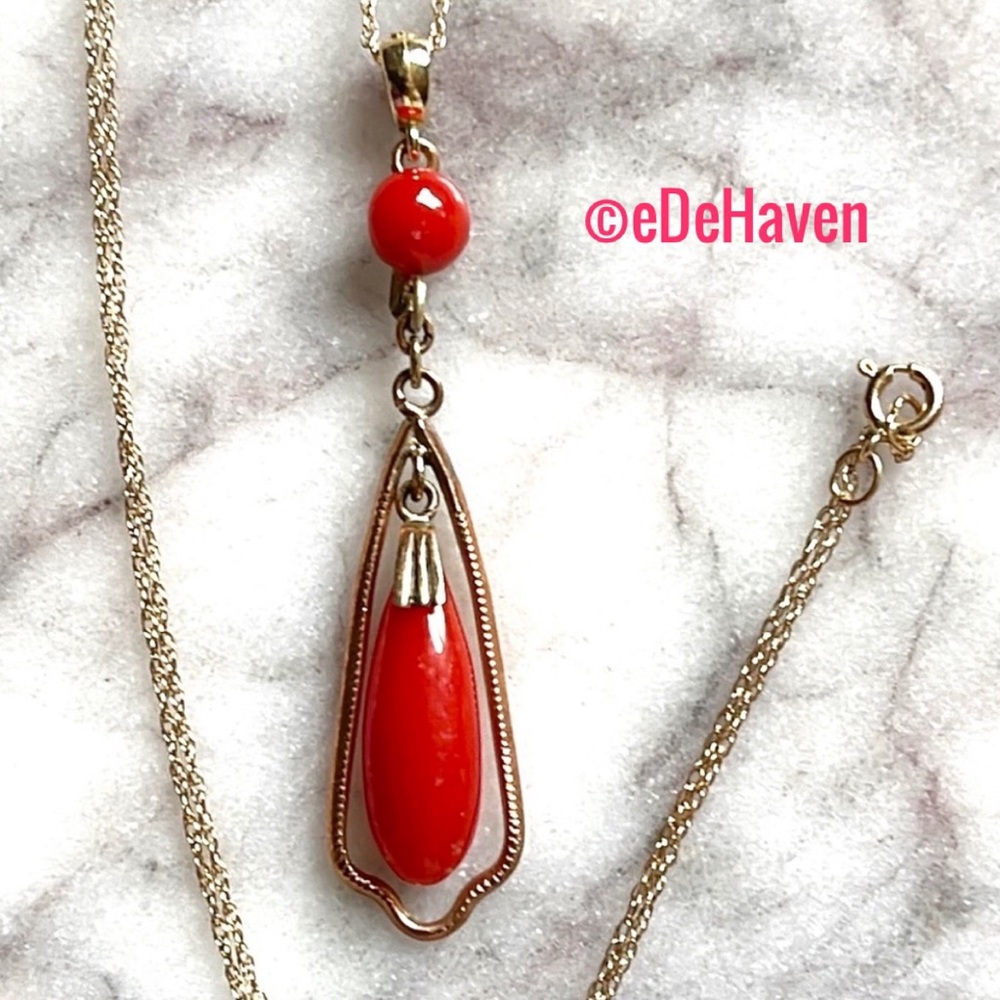 14k Victorian Red coral Necklace